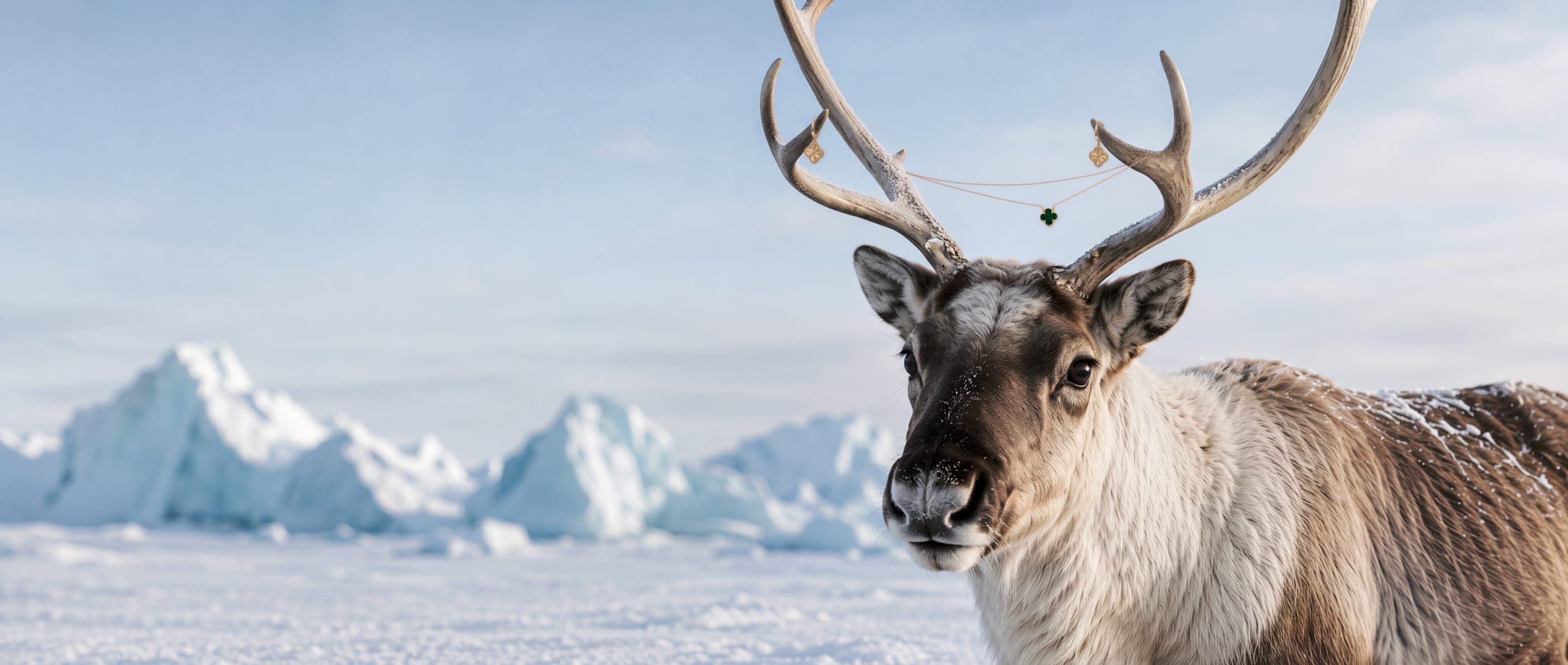 Gold jewellery on the antlers of a reindeer — the symbol of Rangiferra
