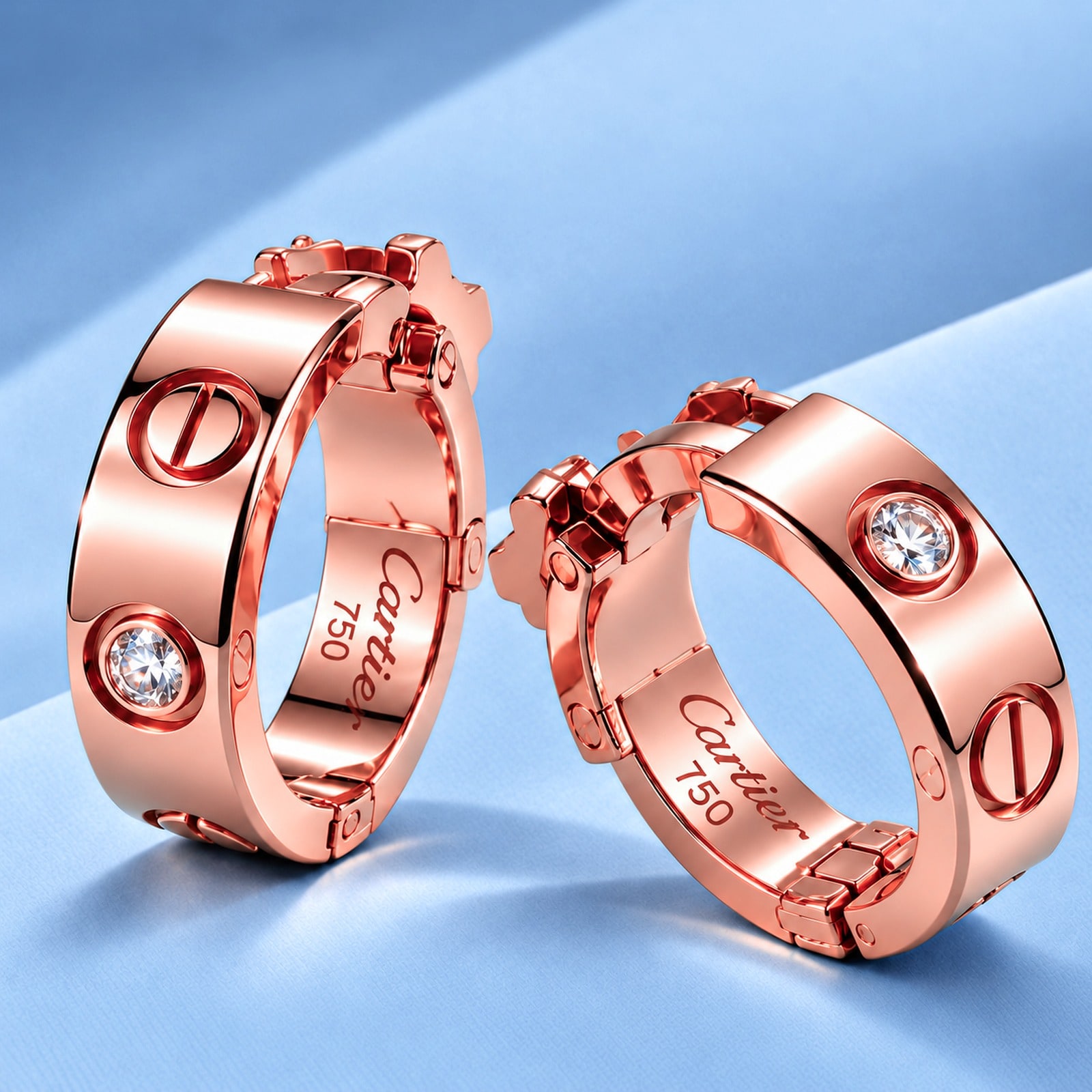 Gold earrings with diamonds in the style of cartier