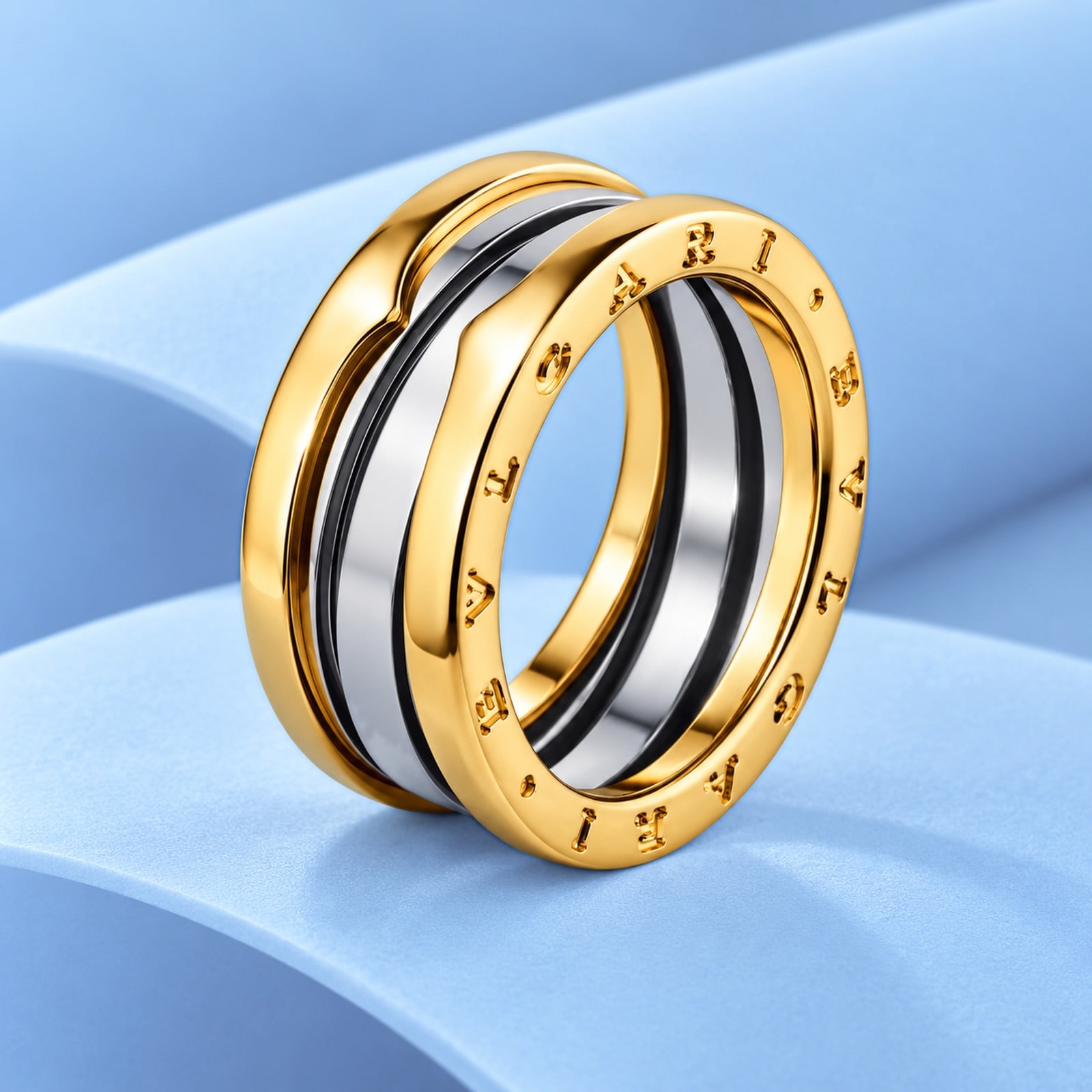 Gold ring in the style of bulgari