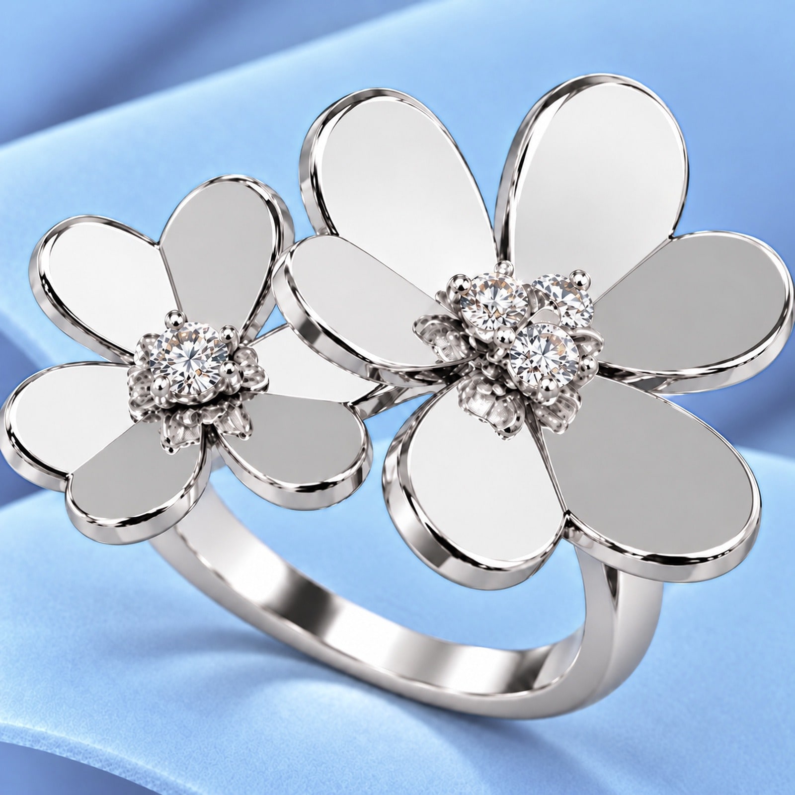 Gold ring with diamonds in the style of van cleef