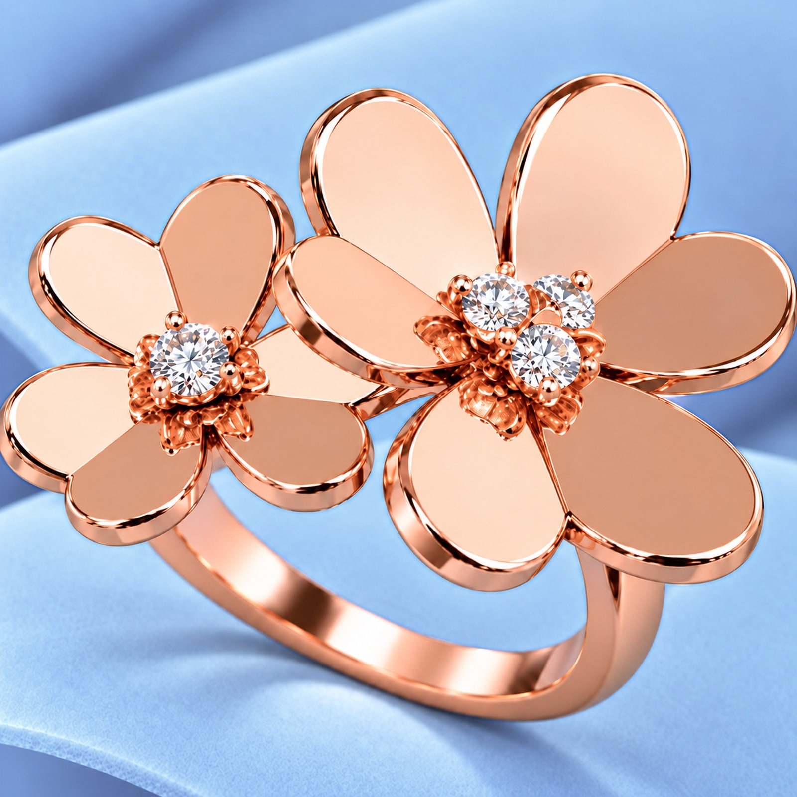 Gold ring with diamonds in the style of van cleef