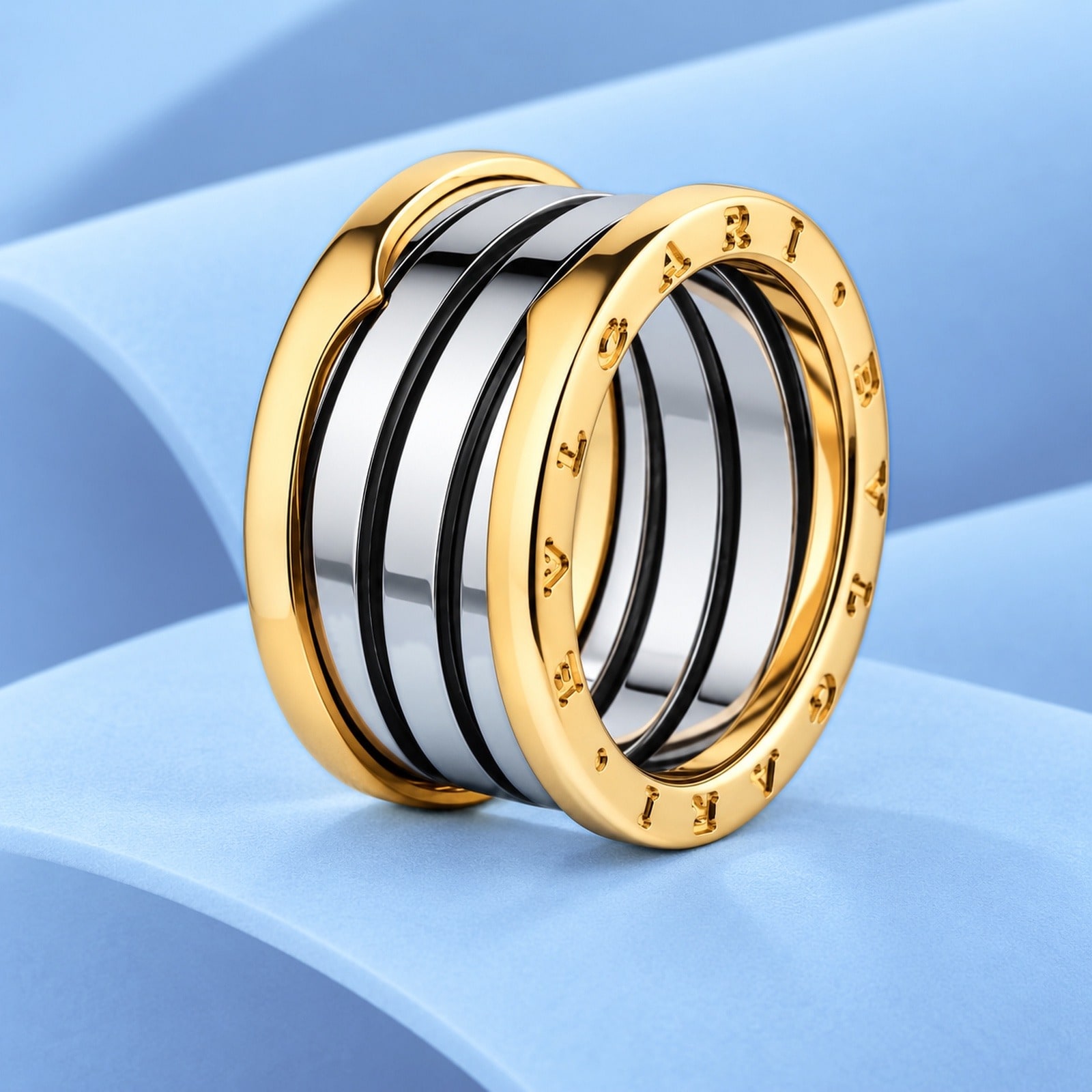 Gold ring in the style of bulgari