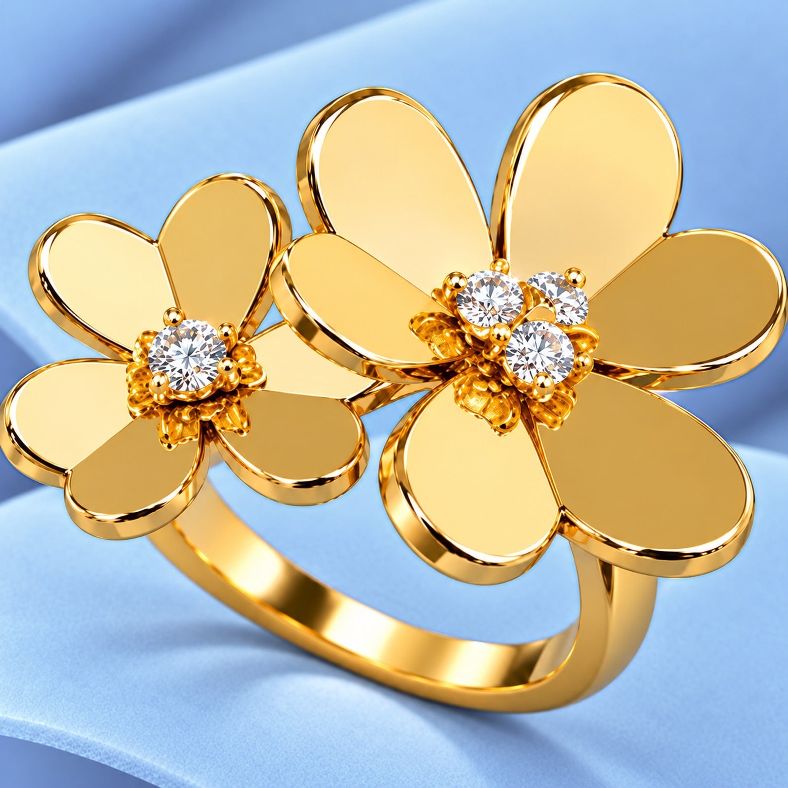 Gold ring with diamonds in the style of van cleef