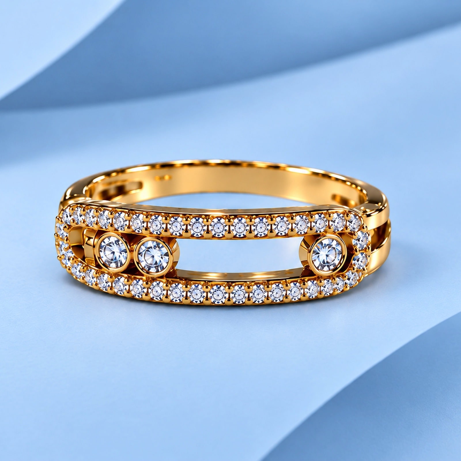 Gold ring with diamonds in the style of messika